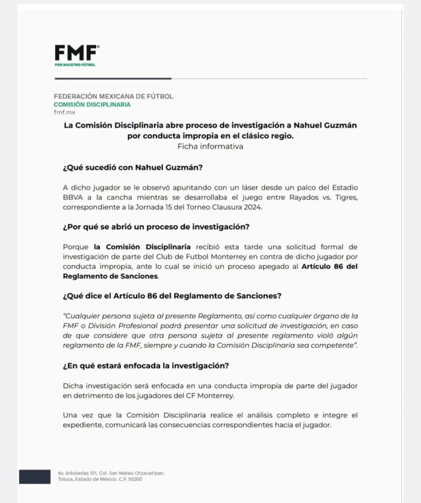 Comunicado oficial de la FMF l X @FMF